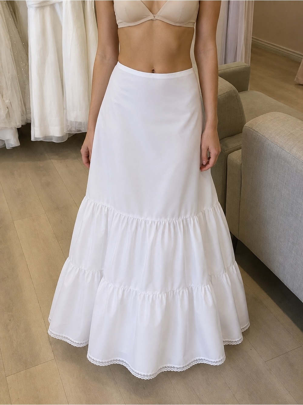 White Full-Length Bridal Petticoat Tiered Ruffle Wedding Dress Slip
